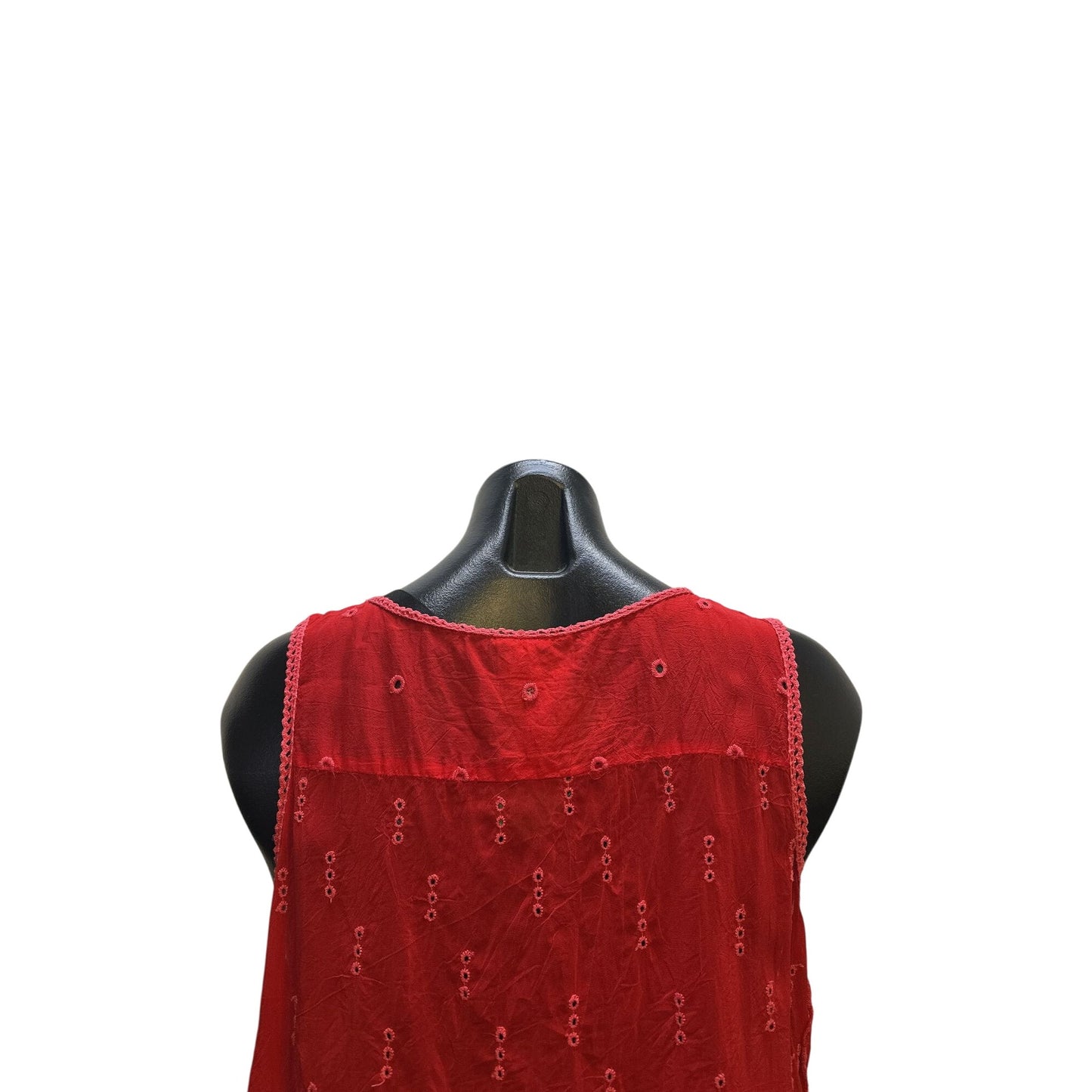Johnny Was Red Tunic Tank w/Intricate Eyelet Design Size M