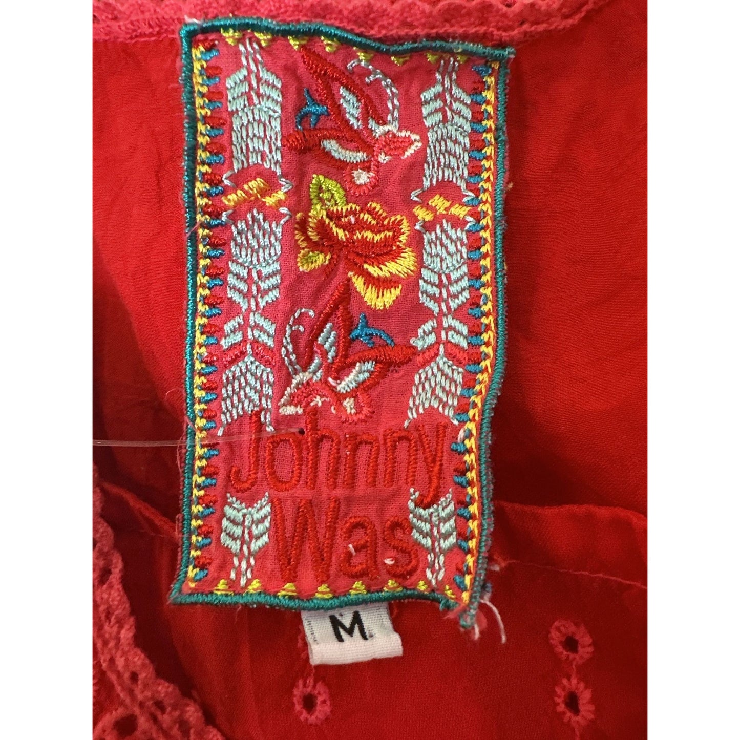 Johnny Was Red Tunic Tank w/Intricate Eyelet Design Size M