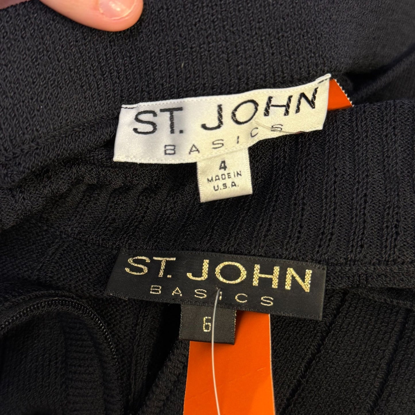 St John Basics Black Two-Piece Knit Skirt & Zip Jacket Set Size 6/4