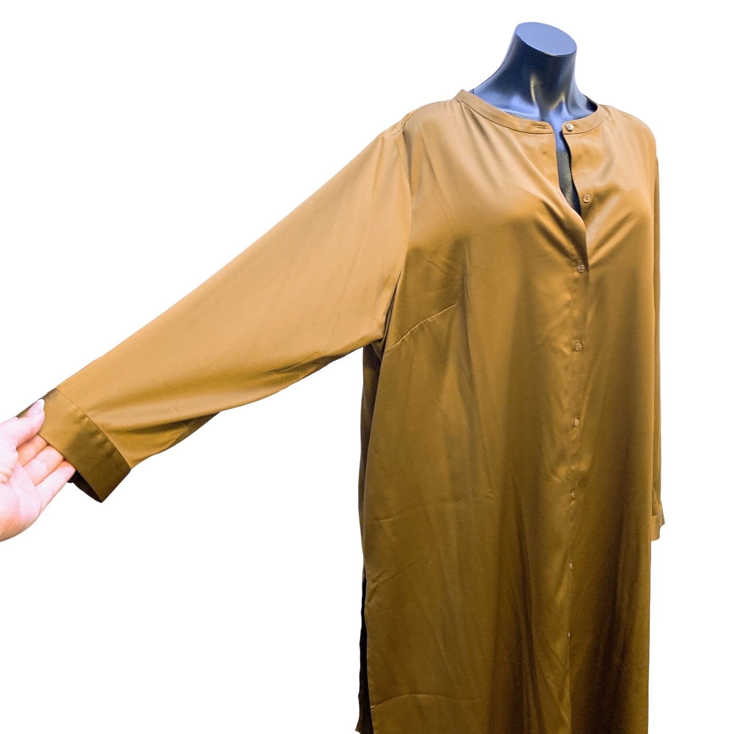 Eileen Fisher Mustard Long Sleeve Button-Down Shirt Dress - Size 2XL