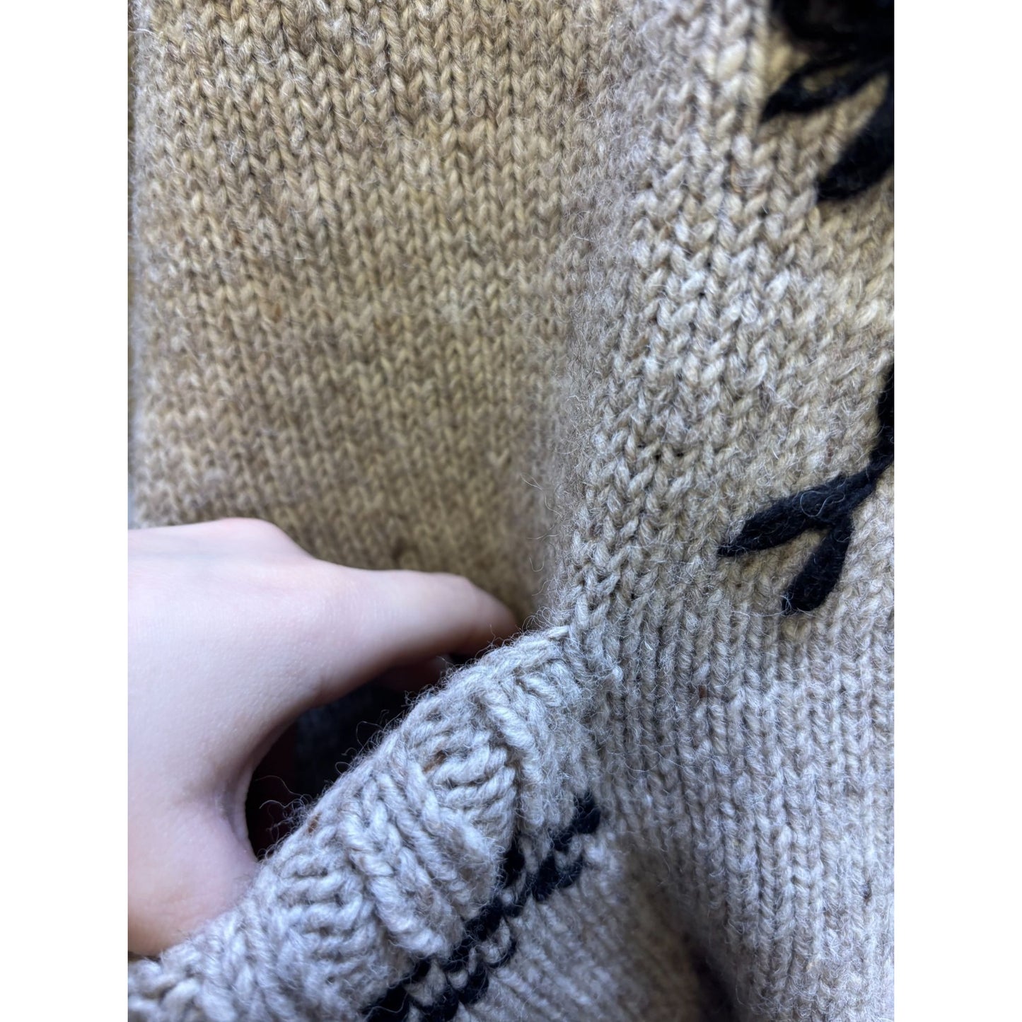 Artisan Handcrafted Wheat Wool Cardigan With Floral Embroidery L