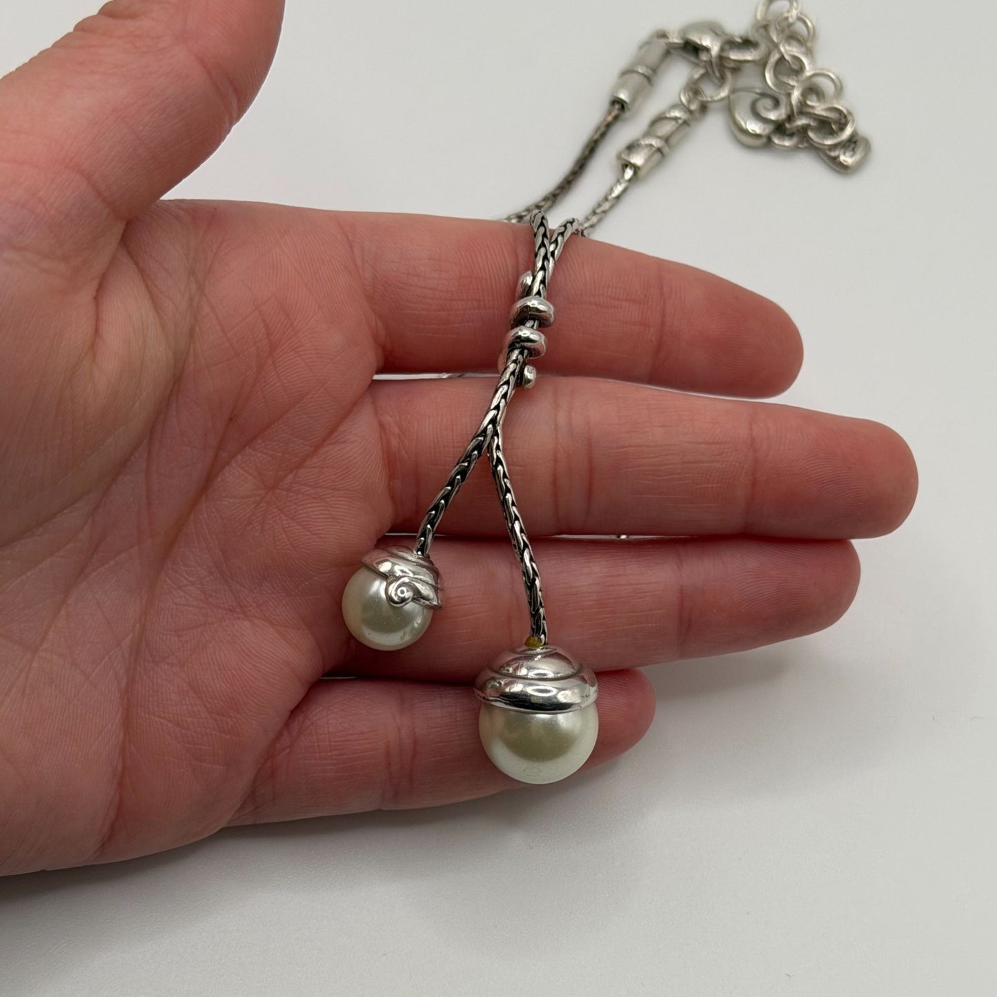 Brighton Twist Silver-Tone Lariat Necklace With Faux Pearls
