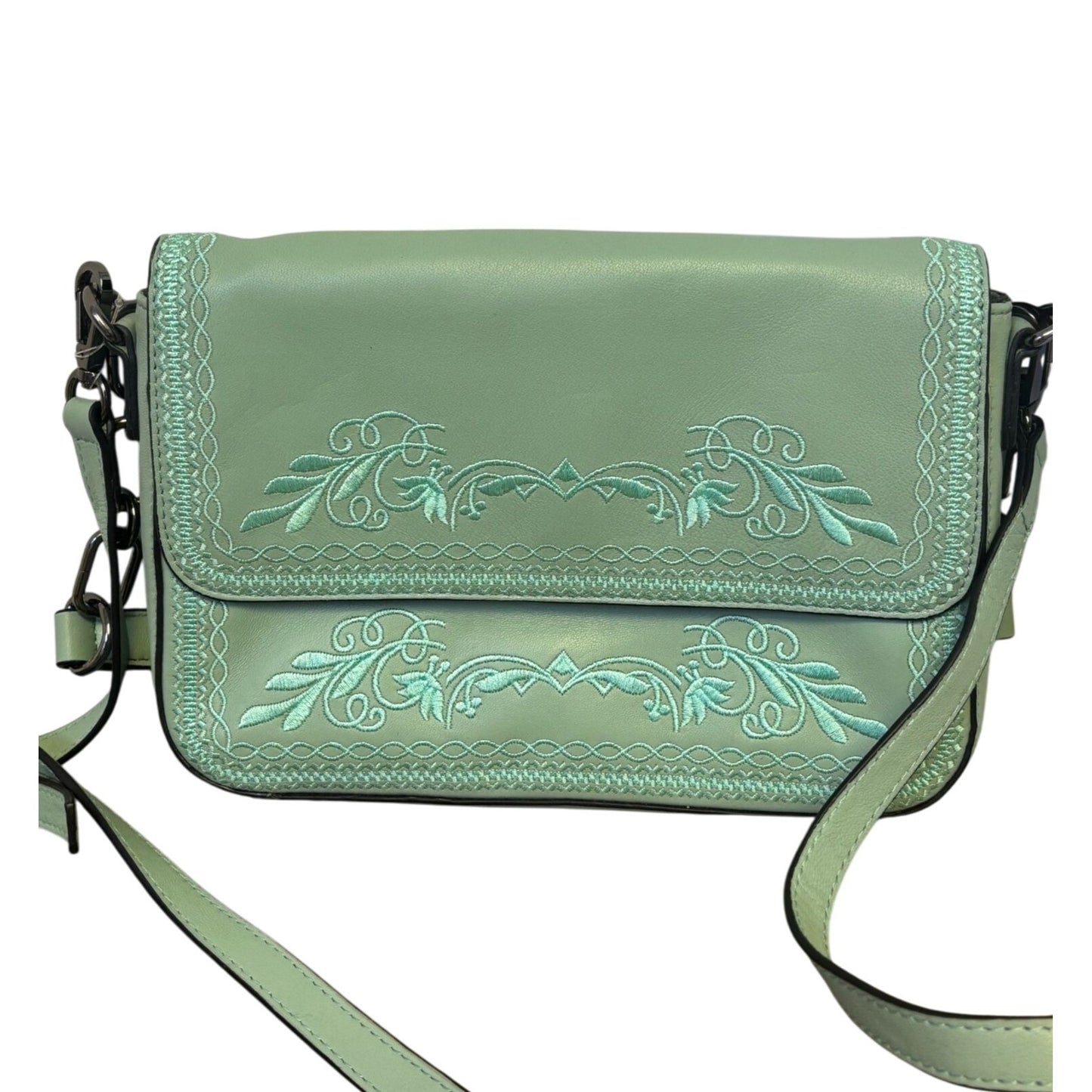 Lodis Embossed Mint Green Leather Crossbody Bag