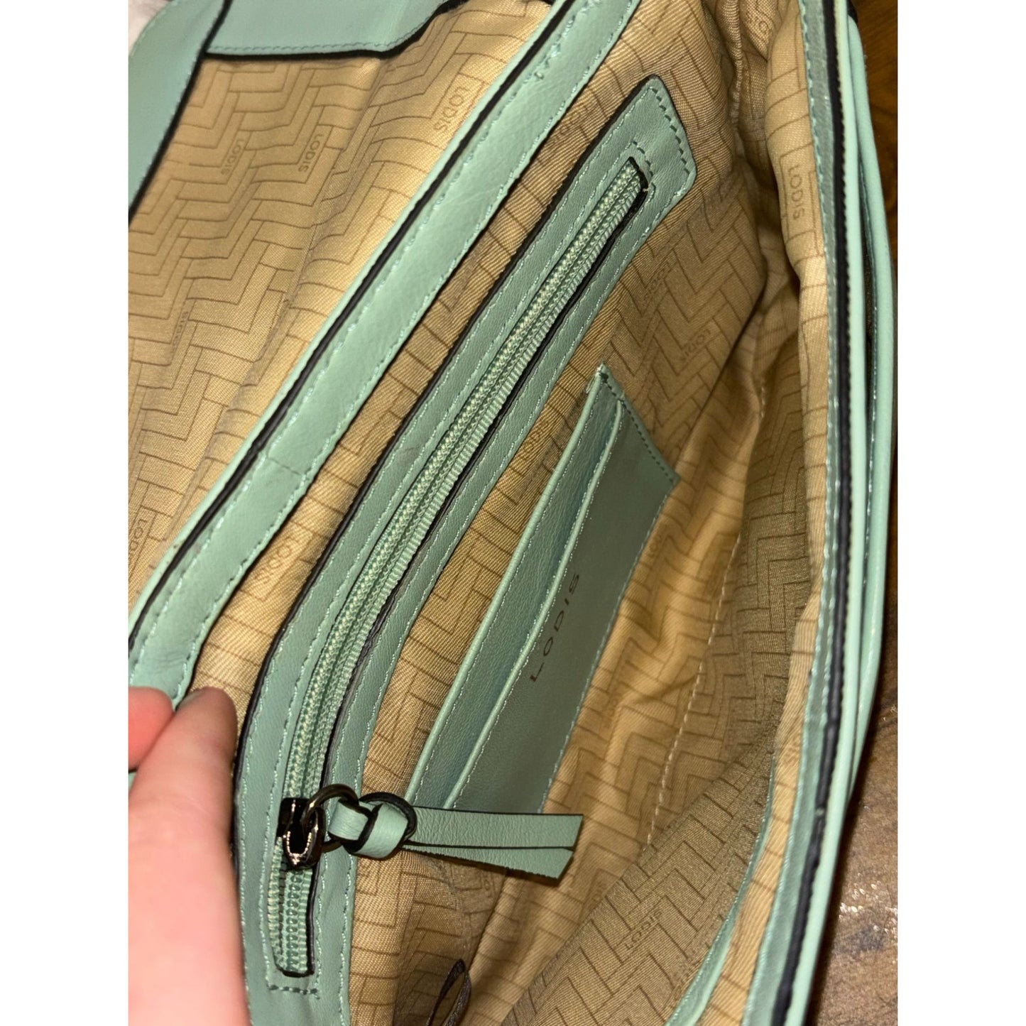 Lodis Embossed Mint Green Leather Crossbody Bag