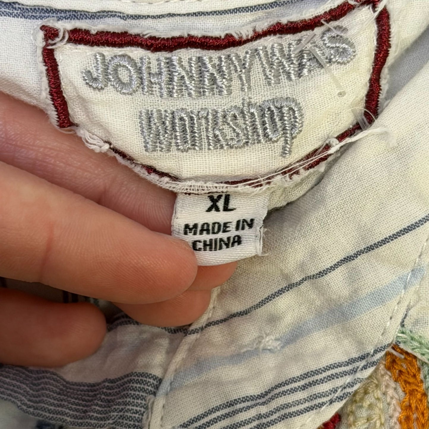 Johnny Was Workshop Embroidered Striped Button-Up Blouse XL