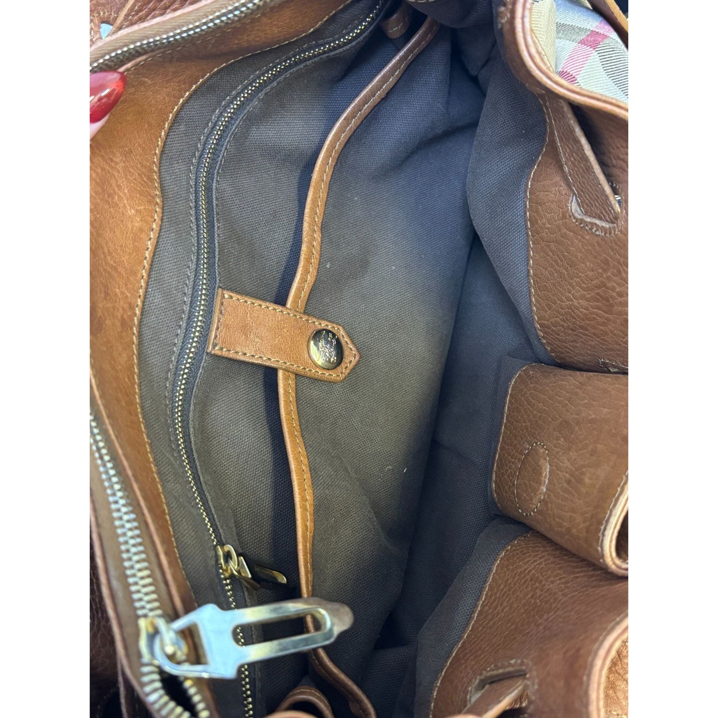 Burberry Brown Leather & Check Canvas Shoulder Bag