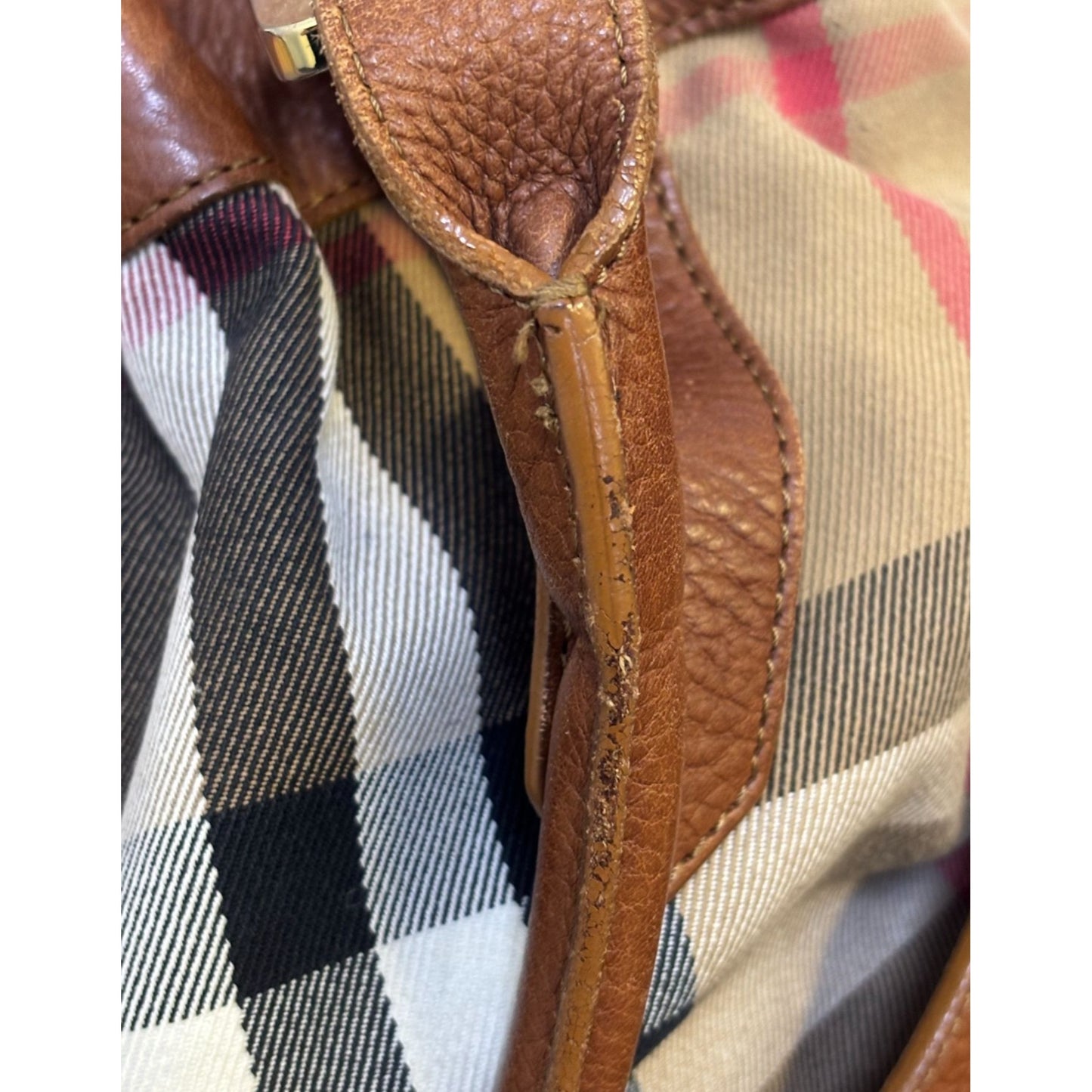 Burberry Brown Leather & Check Canvas Shoulder Bag