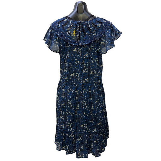 Othilia Blue & White Floral Lace Trim Tiered Dress XS P