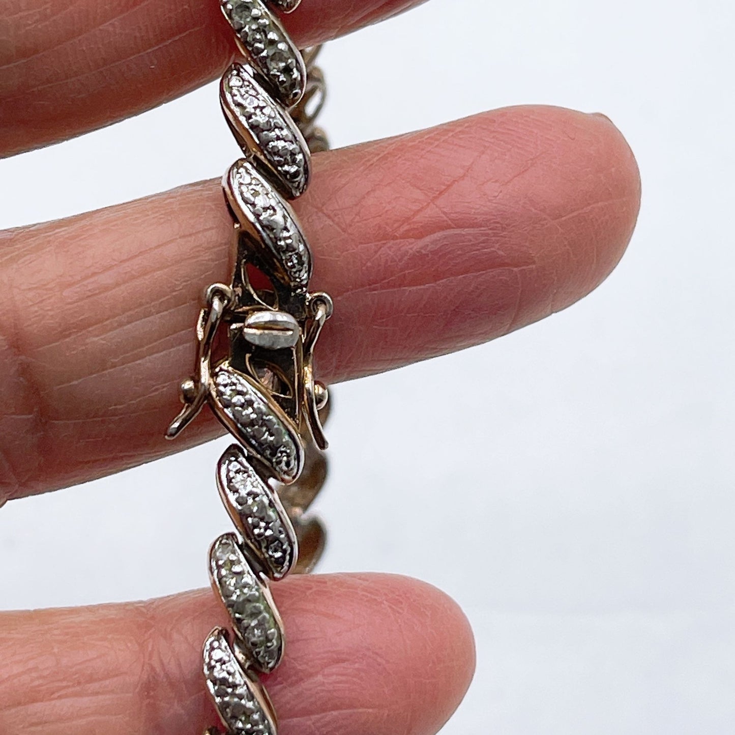 925 Gold Plated Two-Tone Gold & Silver Clear Stone Accent Bracelet With Secure Clasp