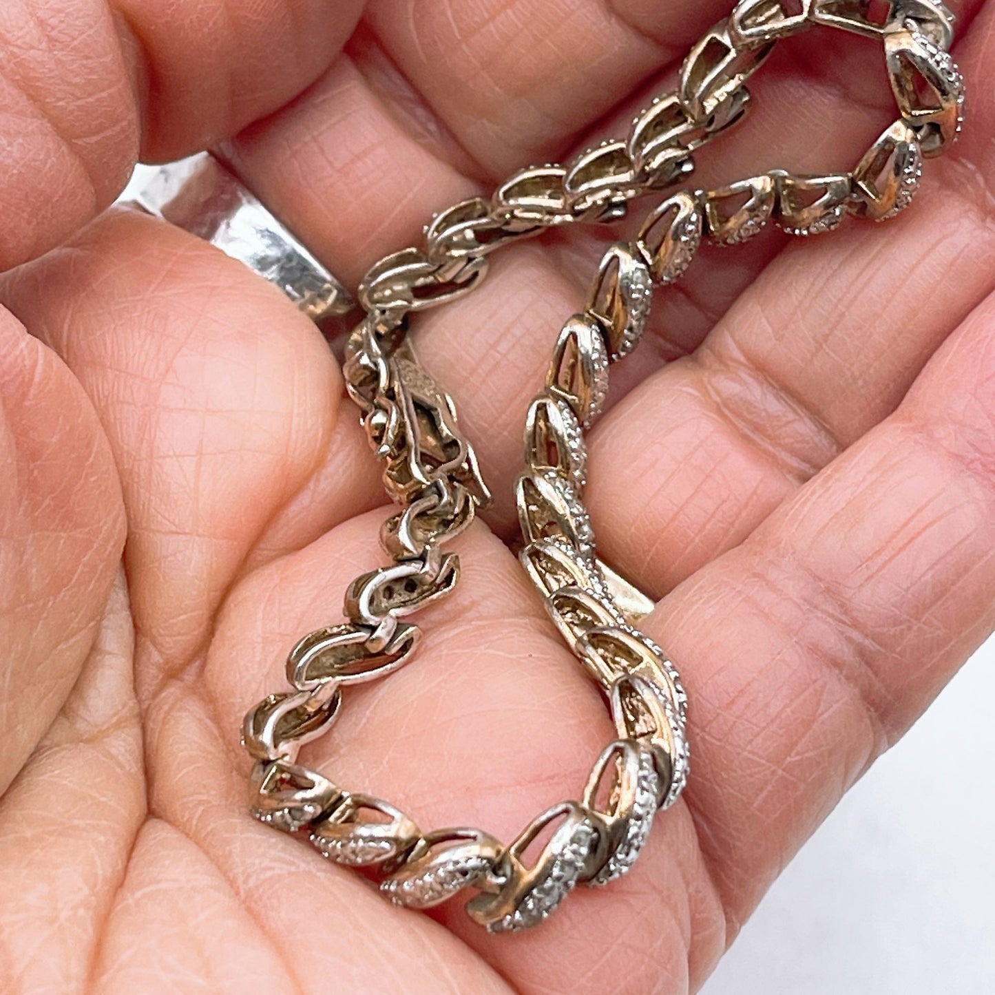 925 Gold Plated Two-Tone Gold & Silver Clear Stone Accent Bracelet With Secure Clasp