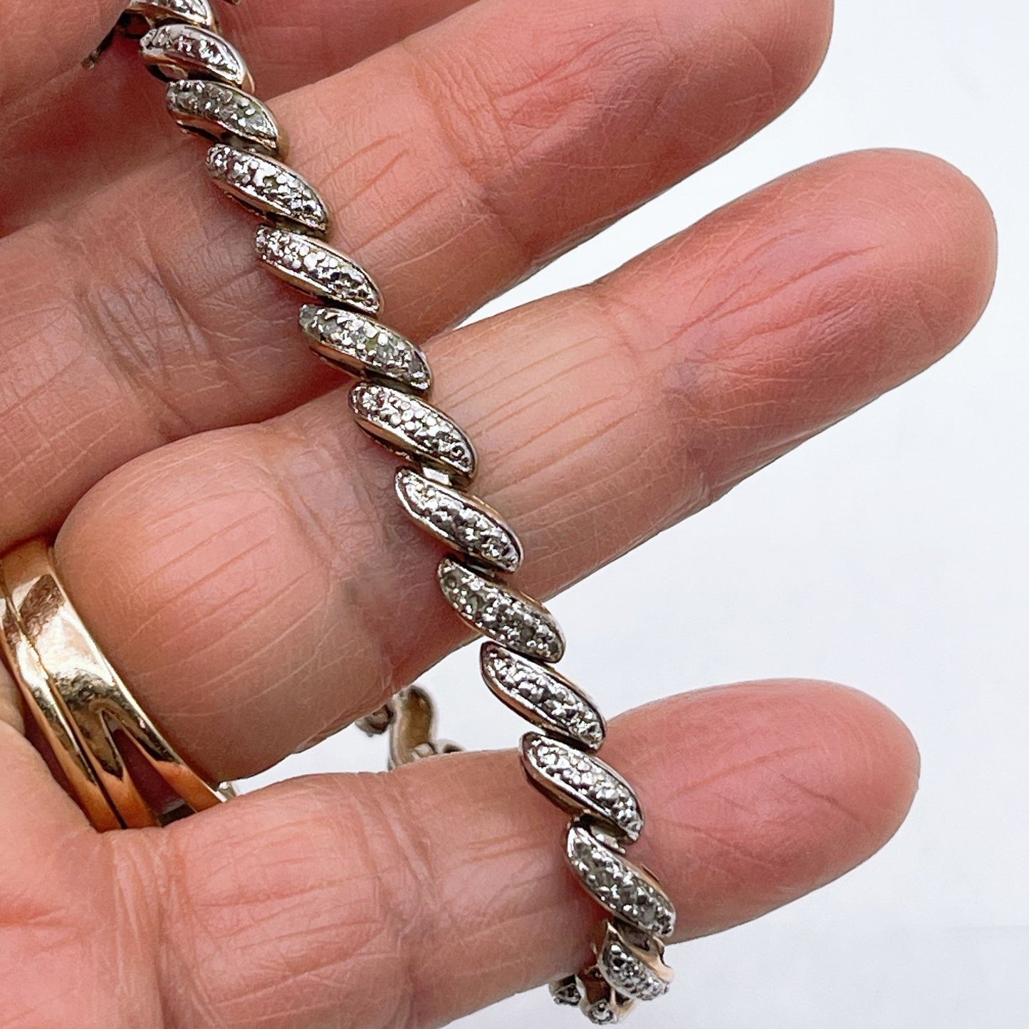 925 Gold Plated Two-Tone Gold & Silver Clear Stone Accent Bracelet With Secure Clasp