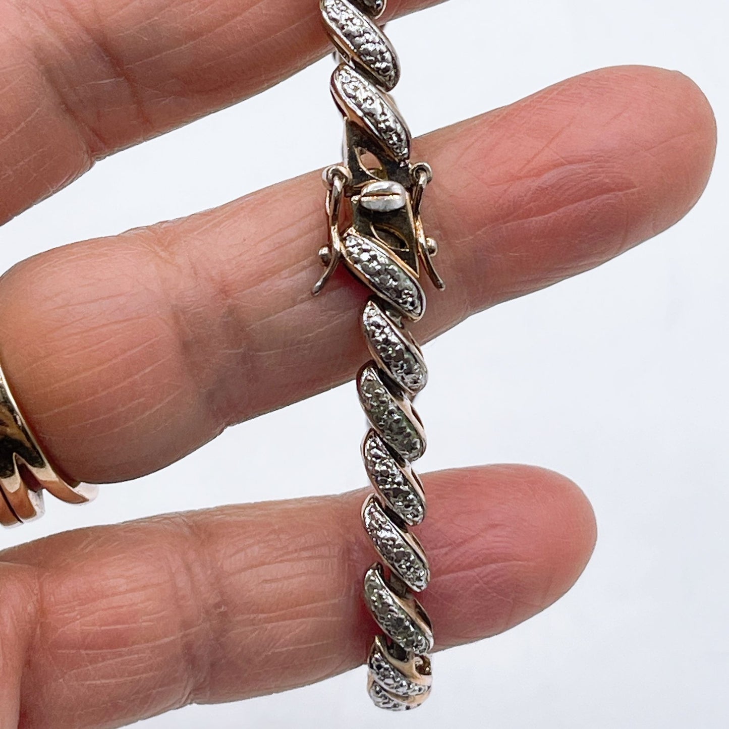 925 Gold Plated Two-Tone Gold & Silver Clear Stone Accent Bracelet With Secure Clasp