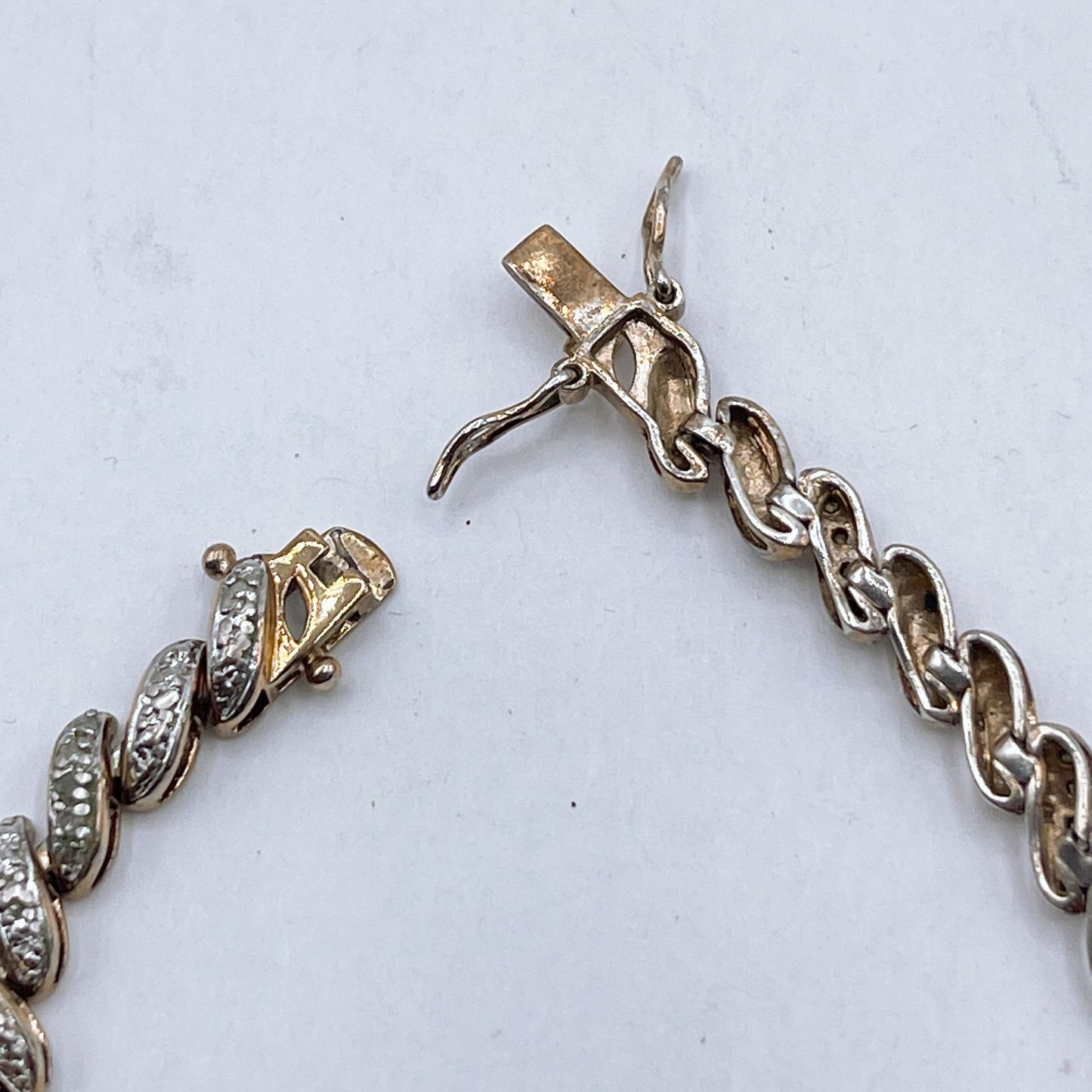925 Gold Plated Two-Tone Gold & Silver Clear Stone Accent Bracelet With Secure Clasp