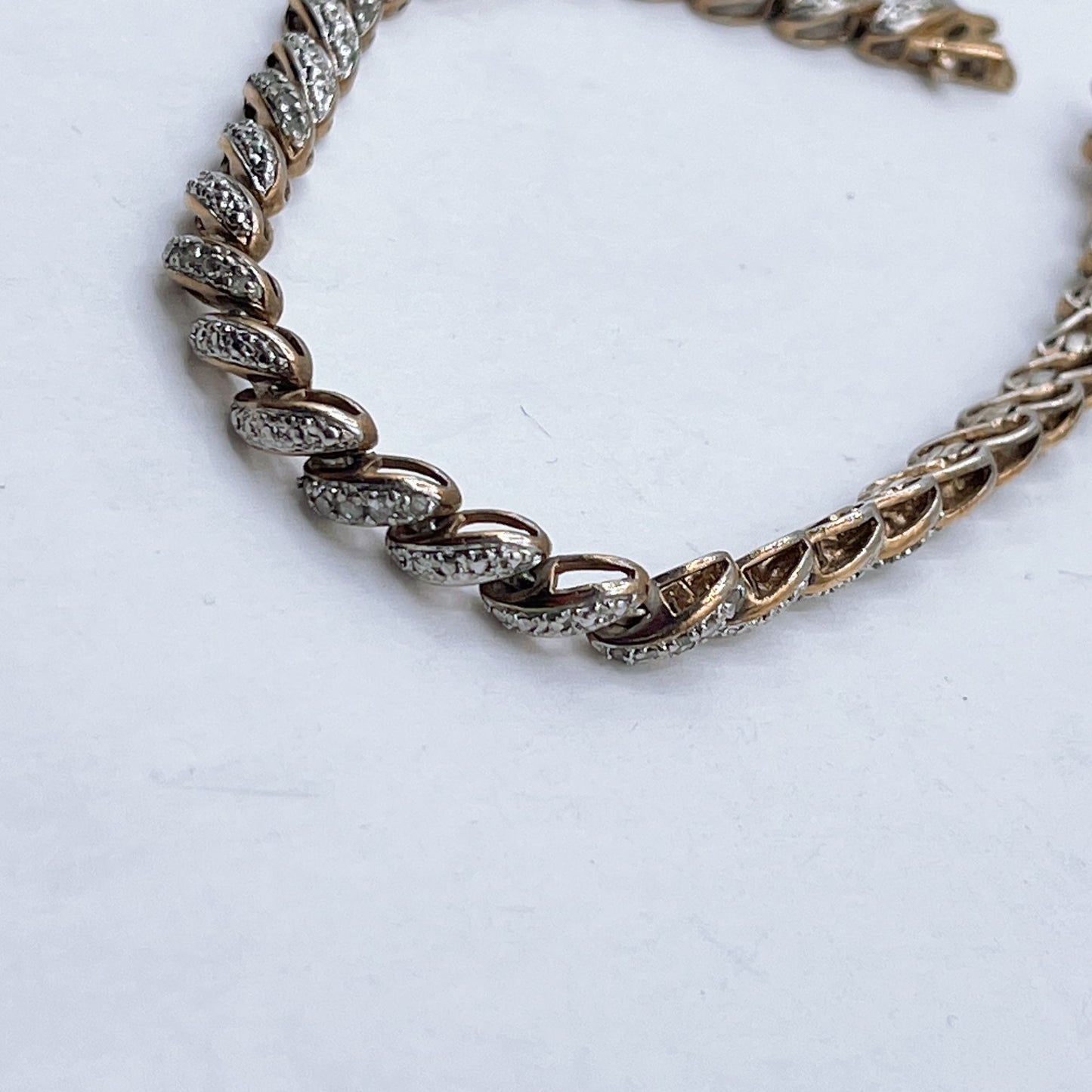 925 Gold Plated Two-Tone Gold & Silver Clear Stone Accent Bracelet With Secure Clasp