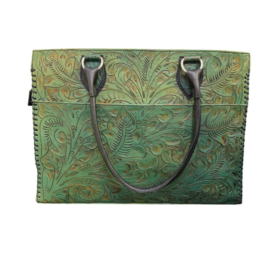 Handmade Juan Antonio Green Tooled Leather Tote Bag