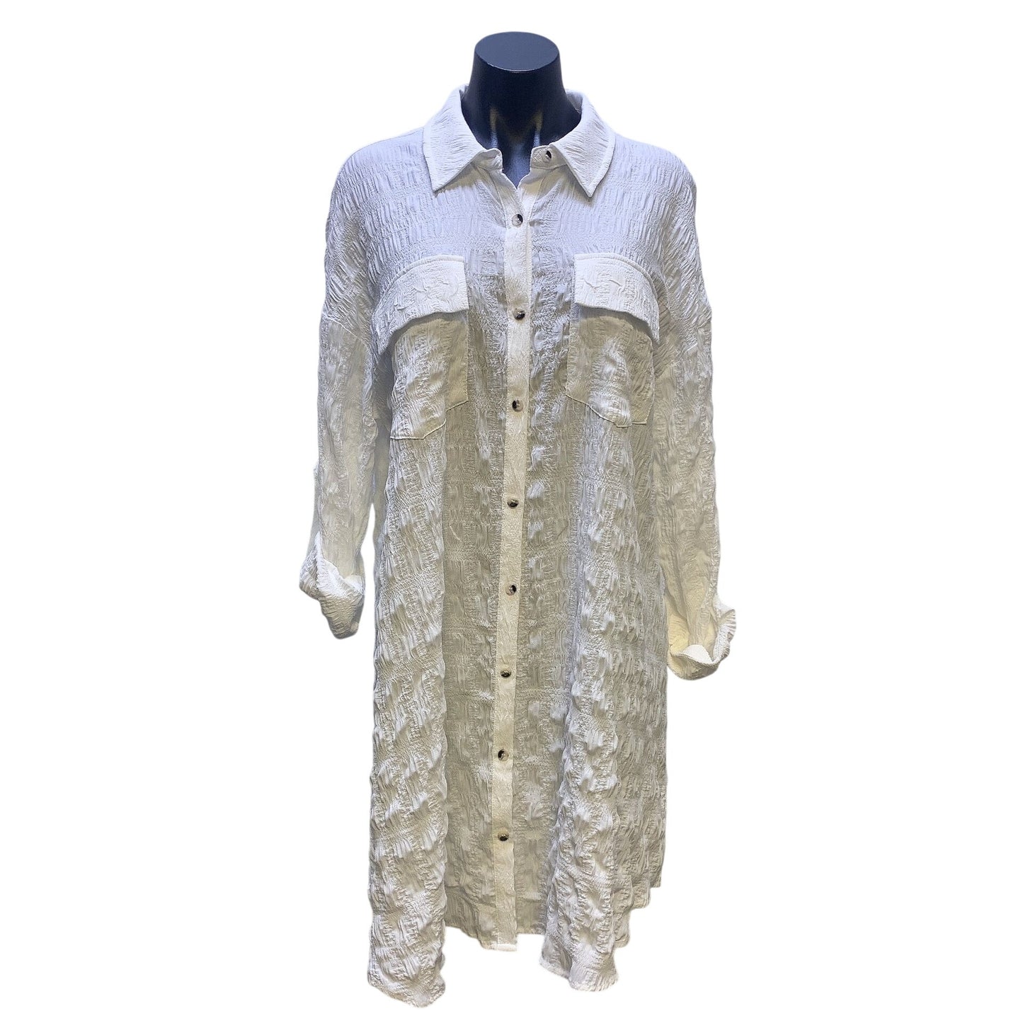 NWT Mystree White Textured Shirt Dress, Size Medium