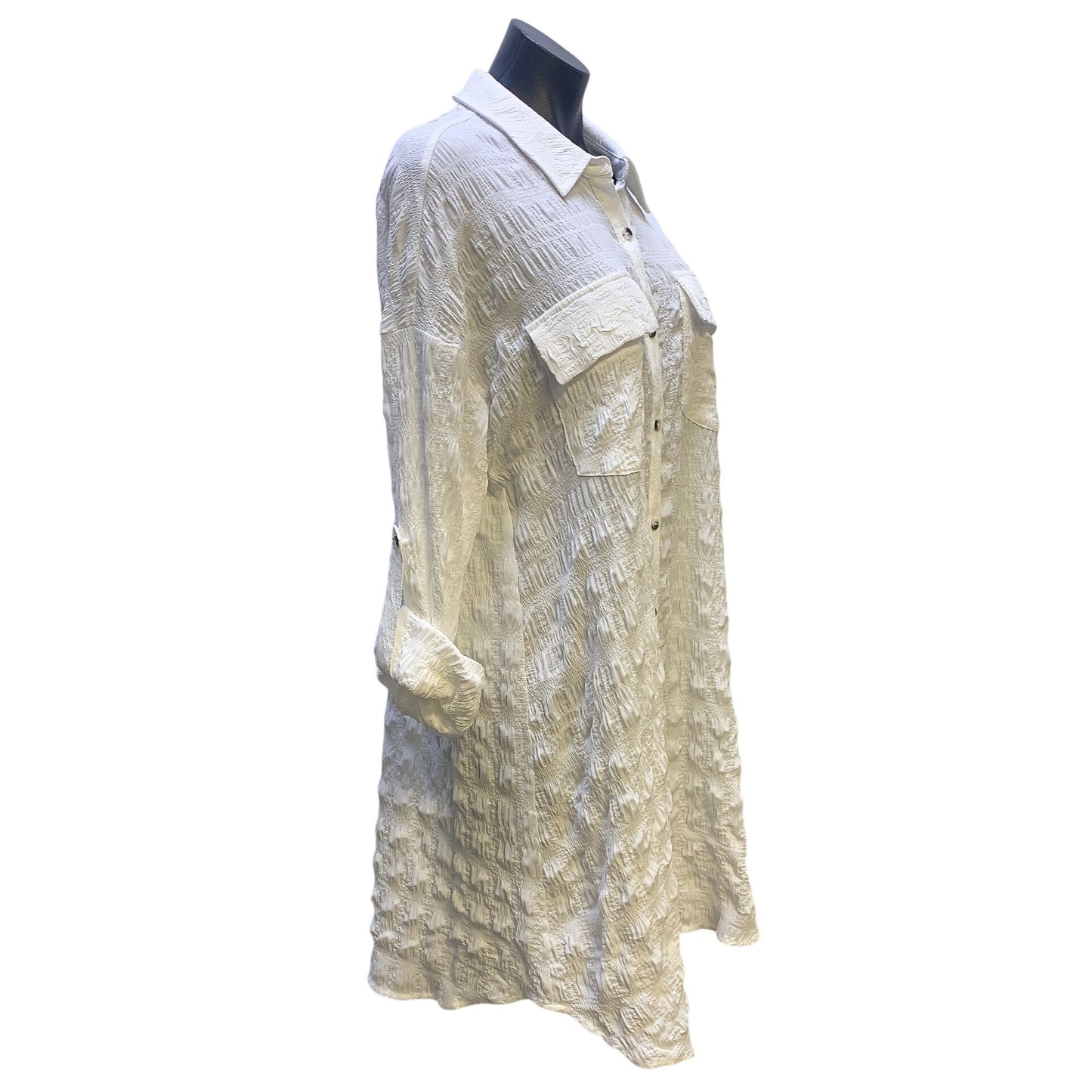 NWT Mystree White Textured Shirt Dress, Size Medium