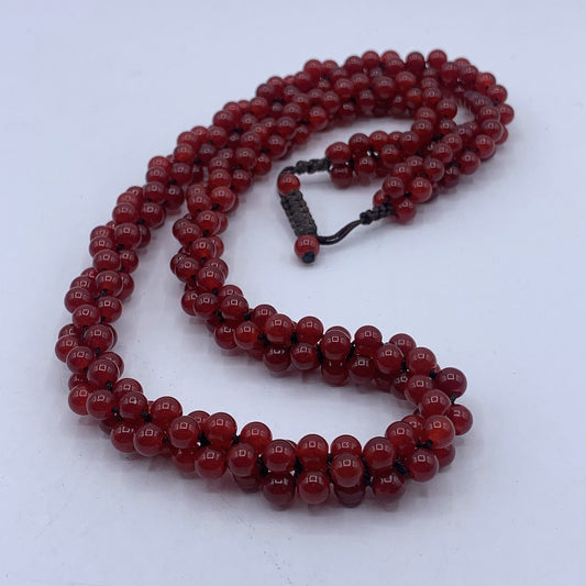 Carnelian Stone Mala Beads Necklace With Drawstring Closure & Floral Zippered Pouch
