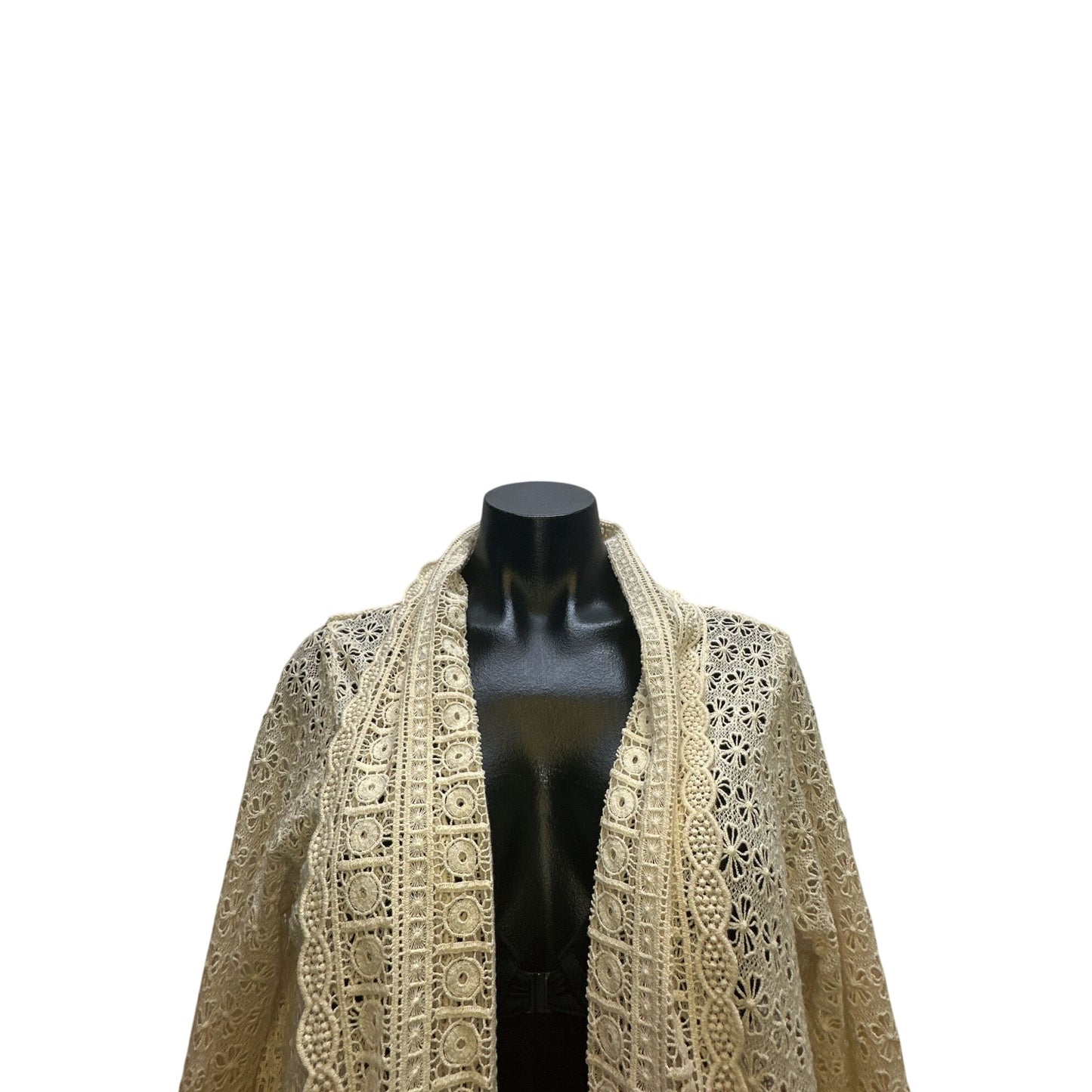 NWT Johnny Was Open Front Cream Eyelet Cardigan w/Lace & Floral Details