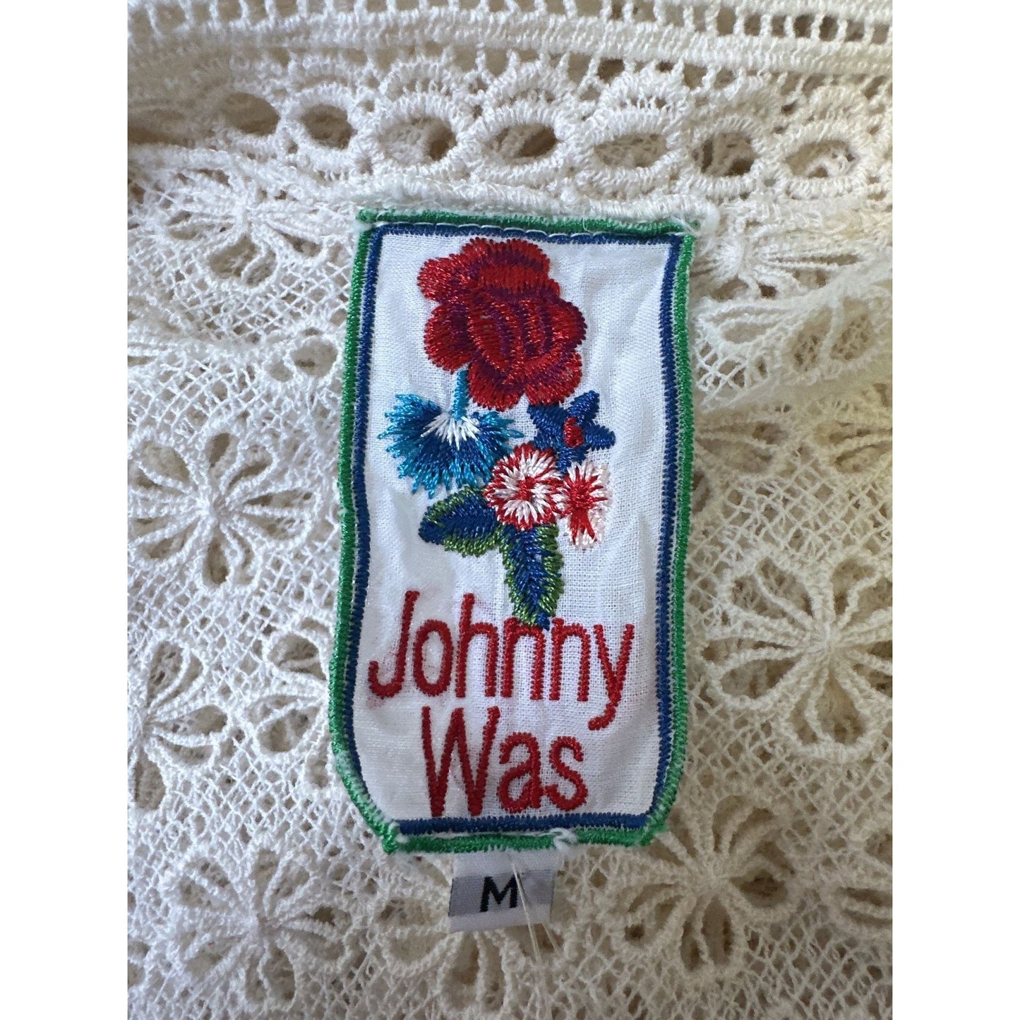 NWT Johnny Was Open Front Cream Eyelet Cardigan w/Lace & Floral Details