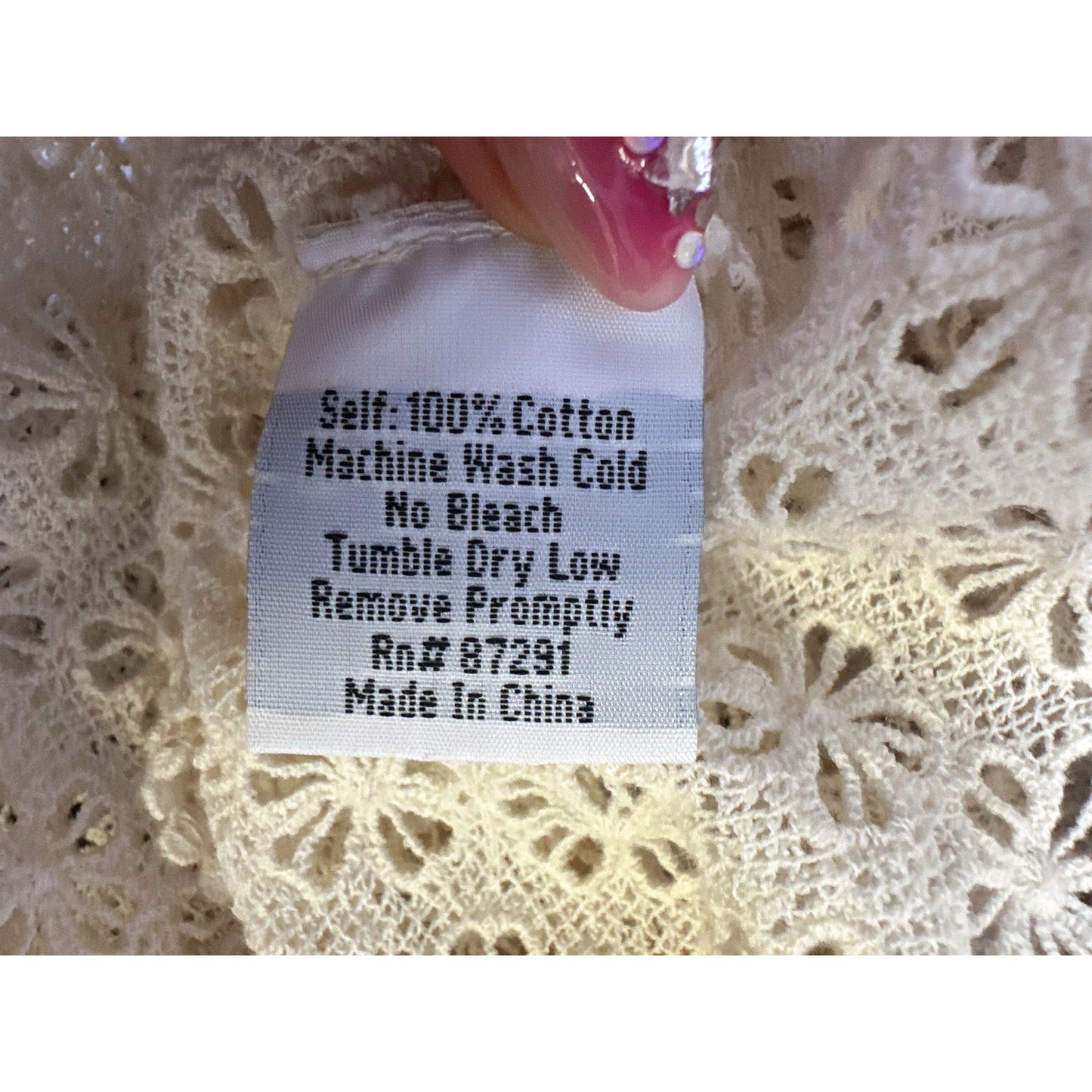 NWT Johnny Was Open Front Cream Eyelet Cardigan w/Lace & Floral Details