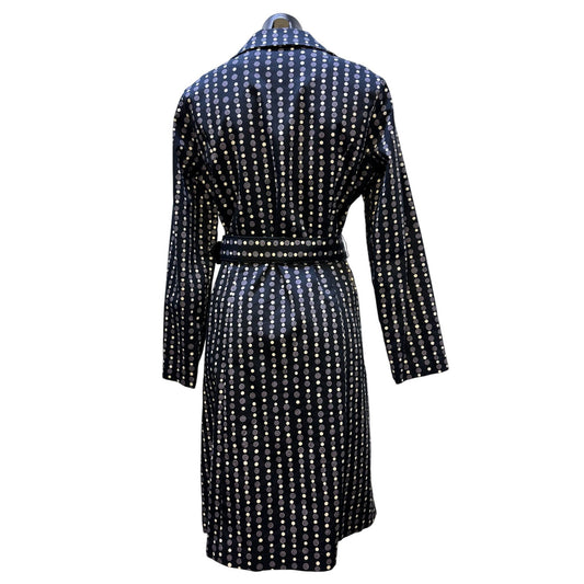 Lapis Print Navy Trench Coat With Belt & Button Detailing M