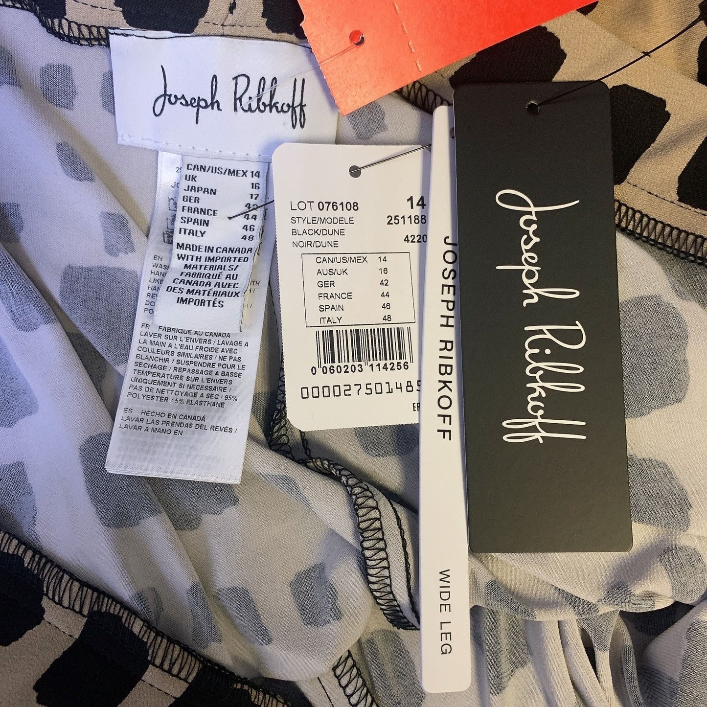 NWT Joseph Ribkoff Tan & Black Wide Leg Pants, Size 14