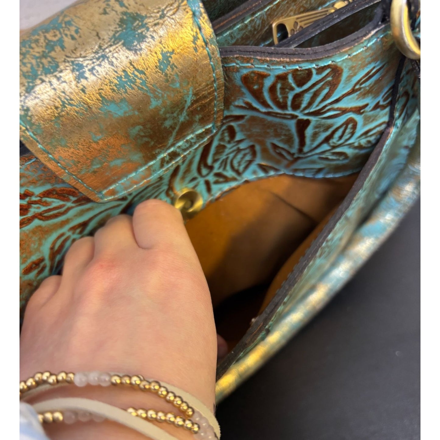 Patricia Nash Floral Shoulder Bag Turquoise Bronze