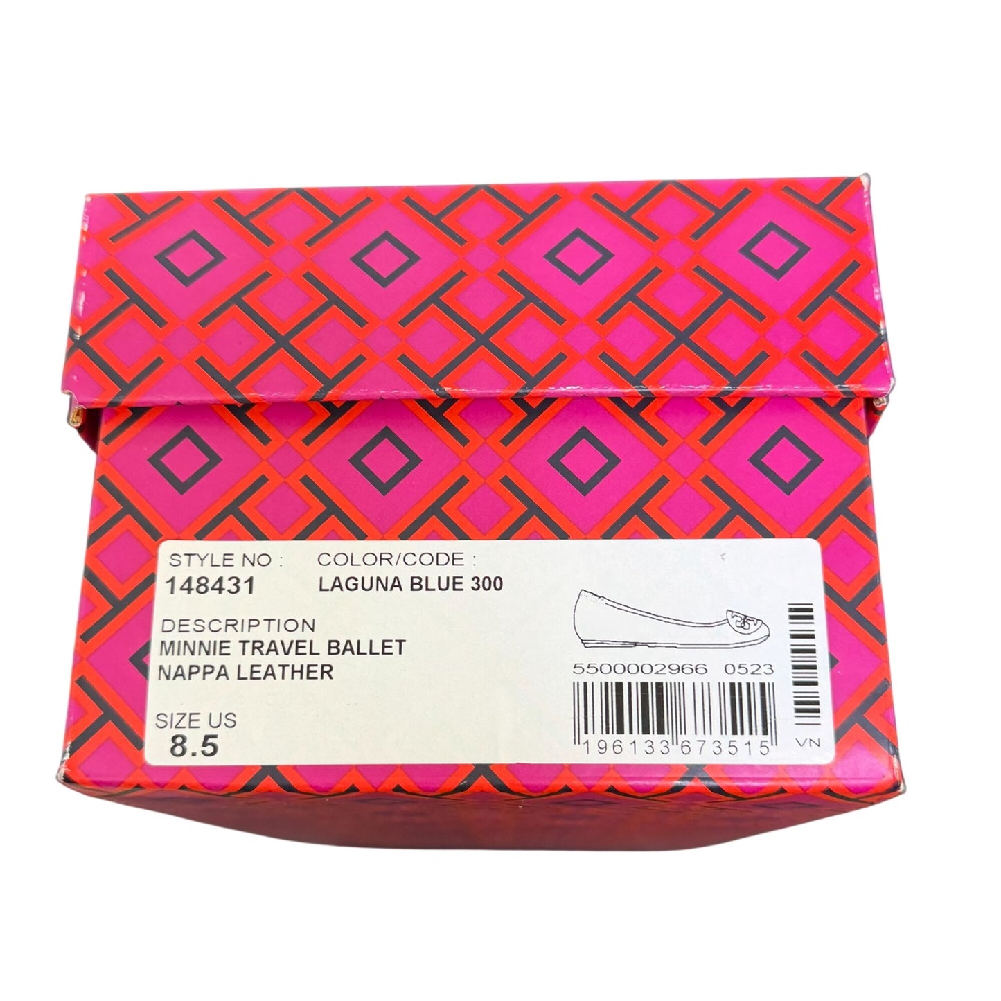 Tory Burch Metallic Blue Logo Flats Snake-Embossed Ballet Style Size 8.5