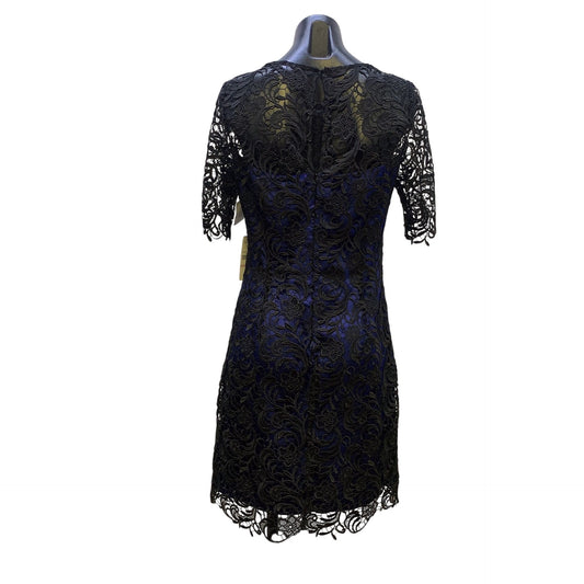 Laundry By Shelli Segal Black Lace Overlay Dress With Blue Underlay, Size 6