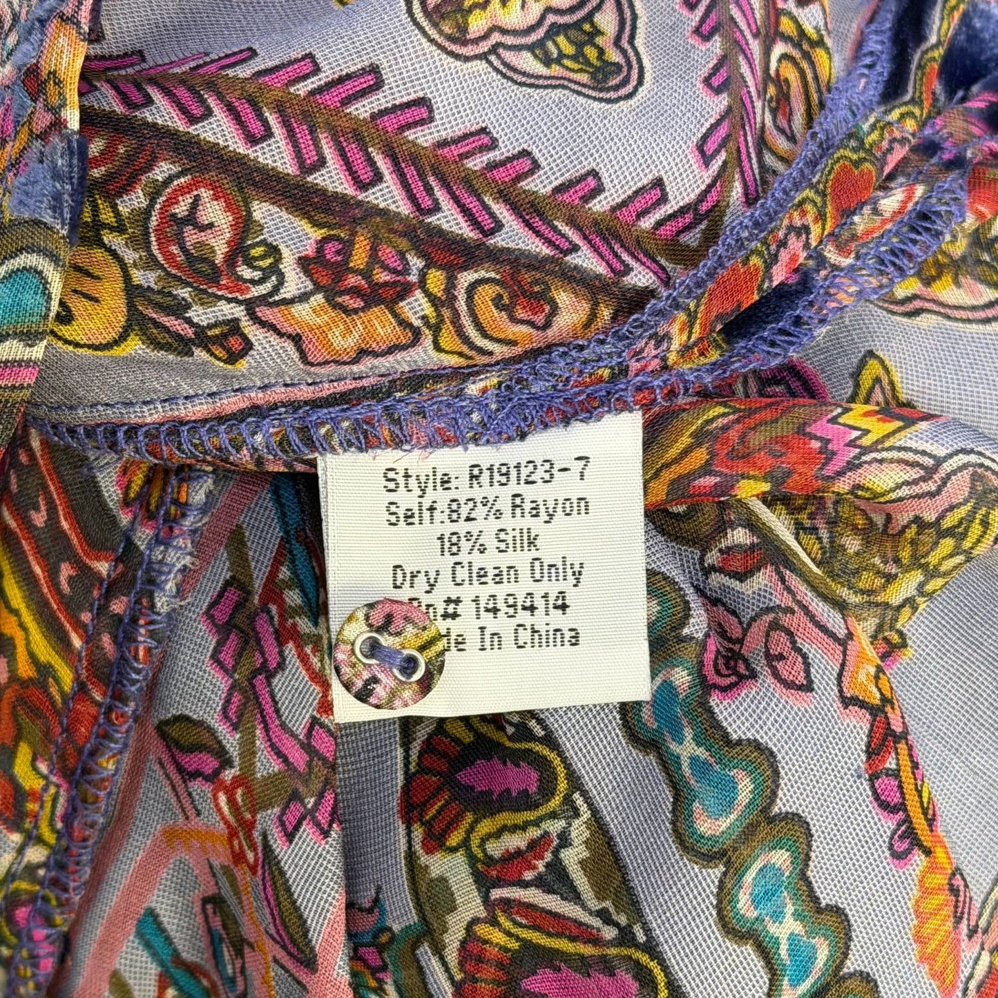 Johnny Was Purple Multi Paisley Print Blouse Long Sleeve S