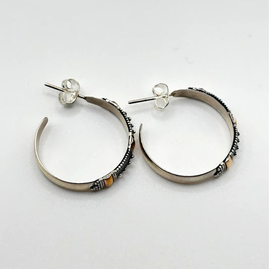 18K Sterling Silver Gold Hoop Earrings Filigree Design