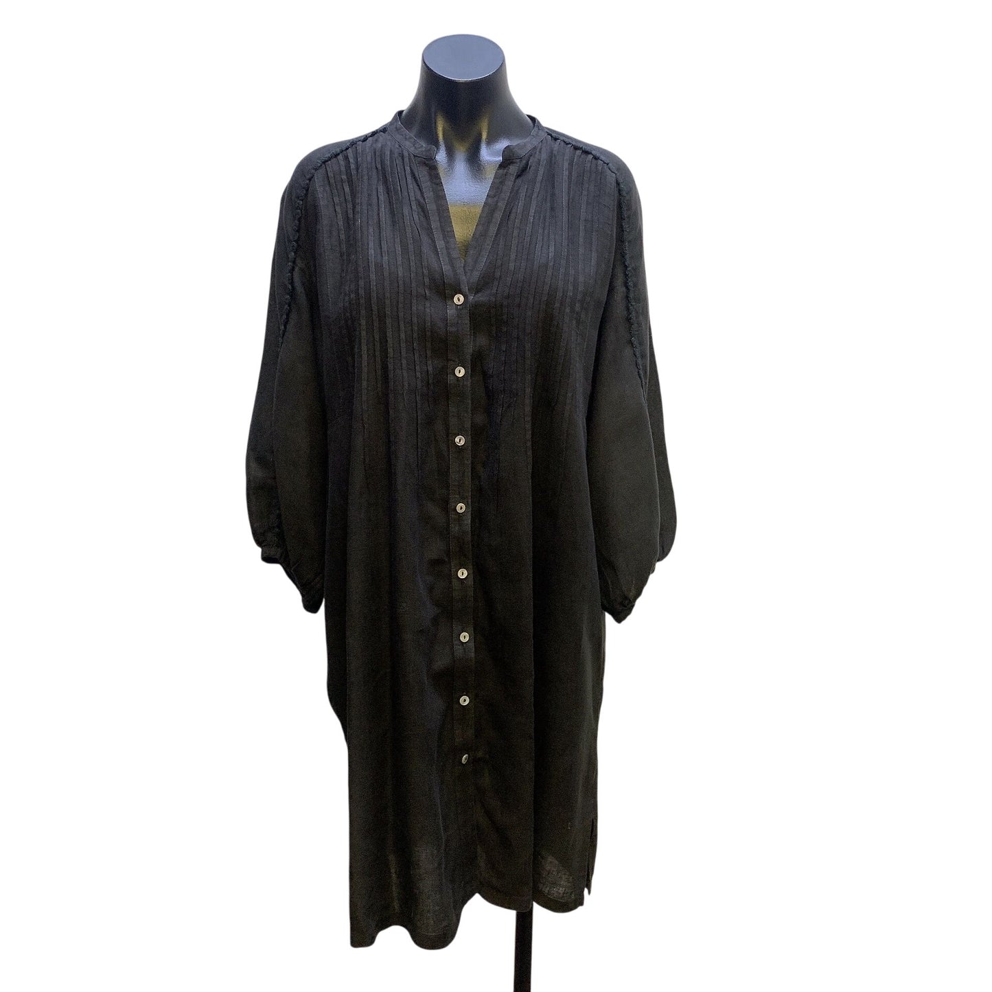 120% Lino Black Linen Tunic Blouse w/Pintuck Design Size M
