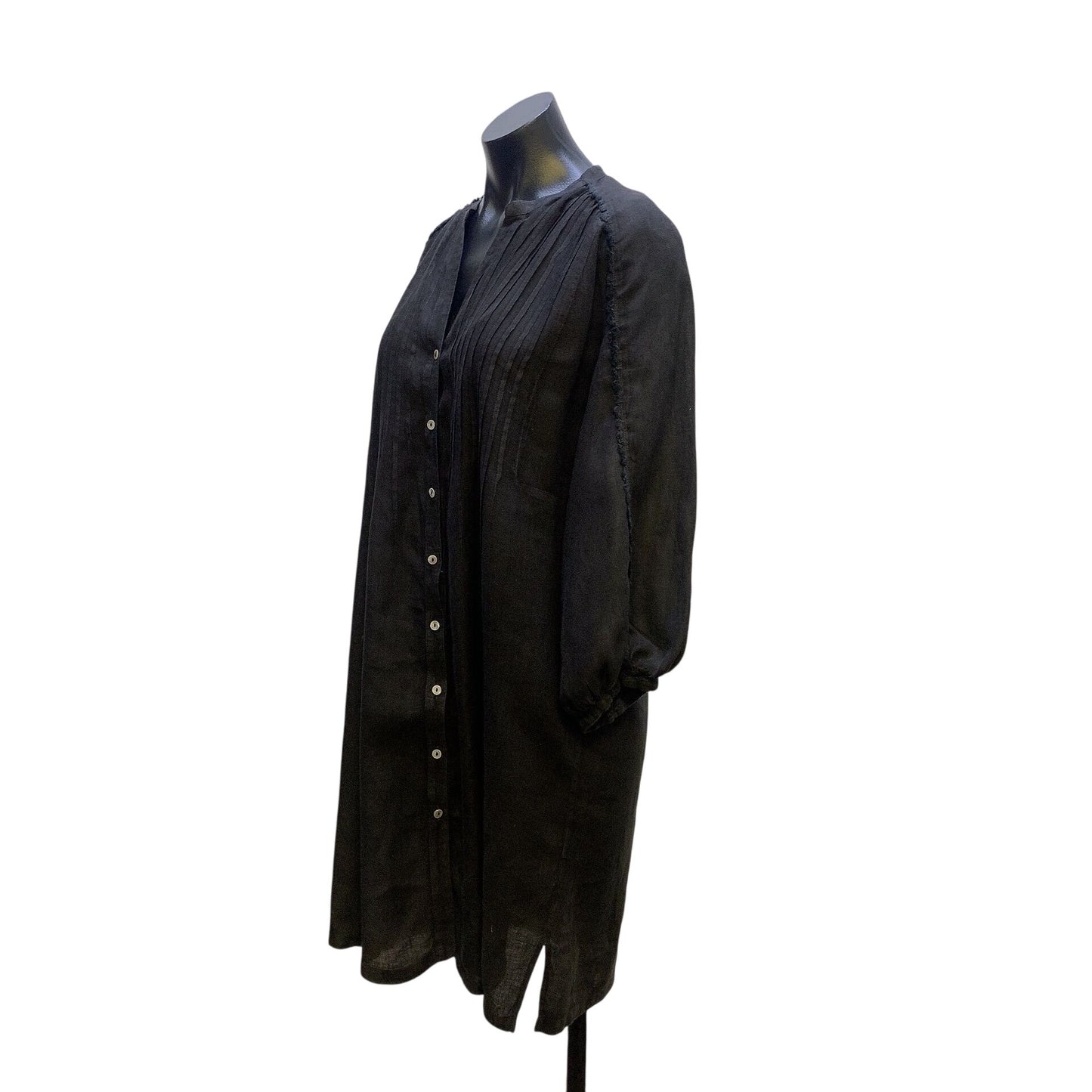 120% Lino Black Linen Tunic Blouse w/Pintuck Design Size M