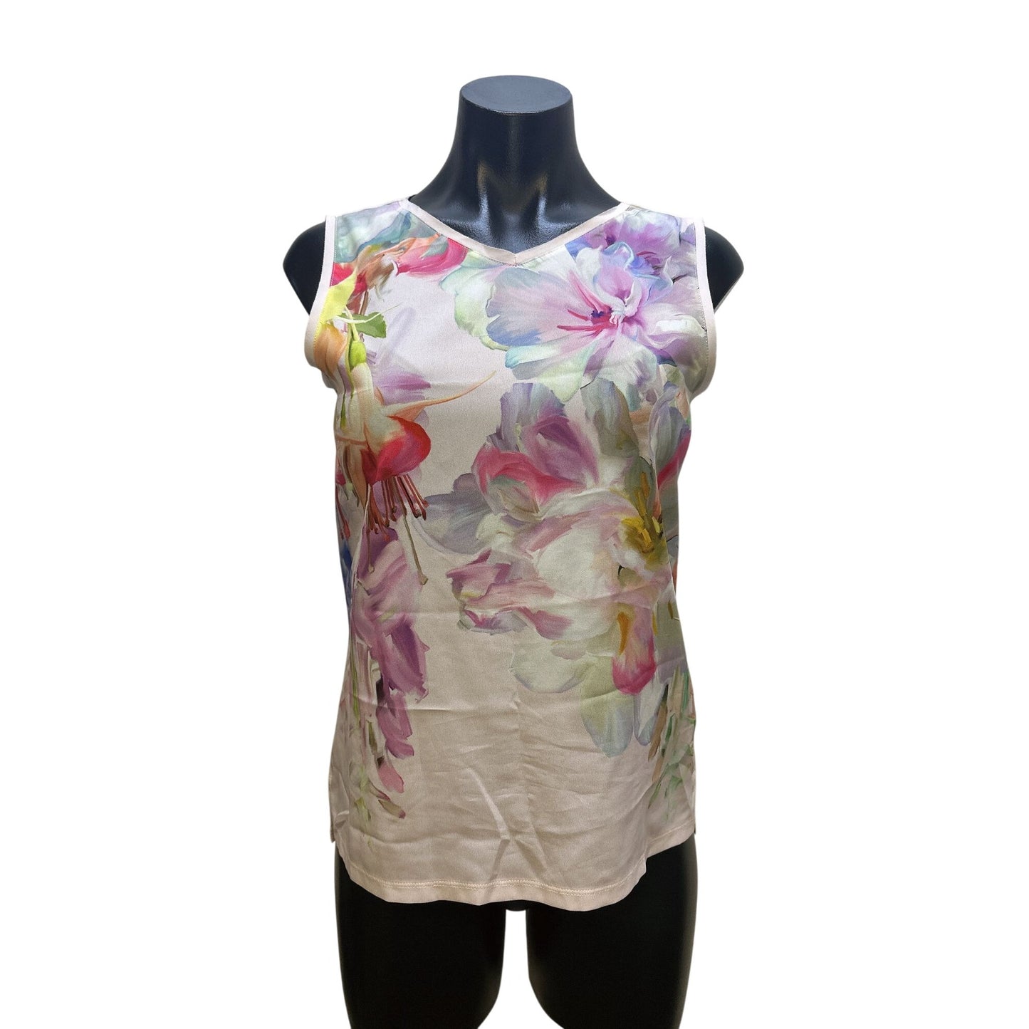 Ted Baker Floral Sleeveless V-Neck Blouse w/Sheer Back Panel Size 1/M
