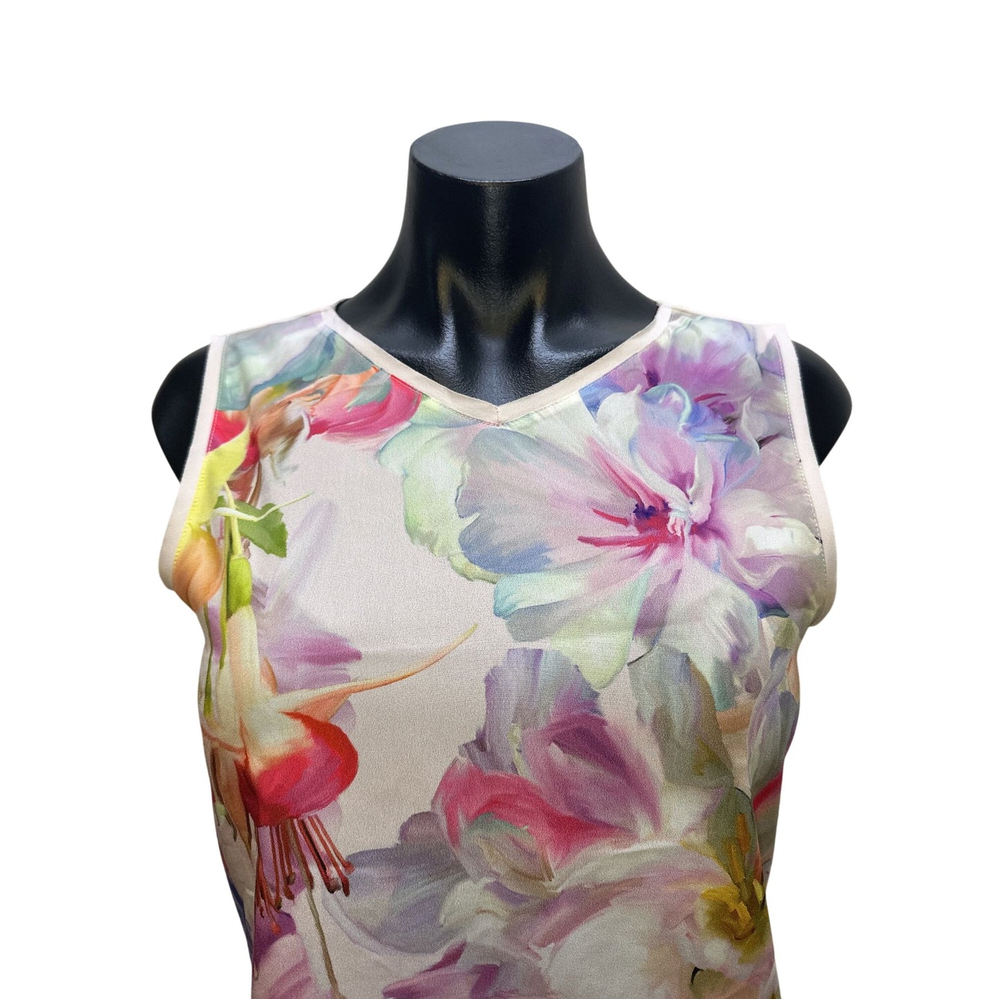 Ted Baker Floral Sleeveless V-Neck Blouse w/Sheer Back Panel Size 1/M