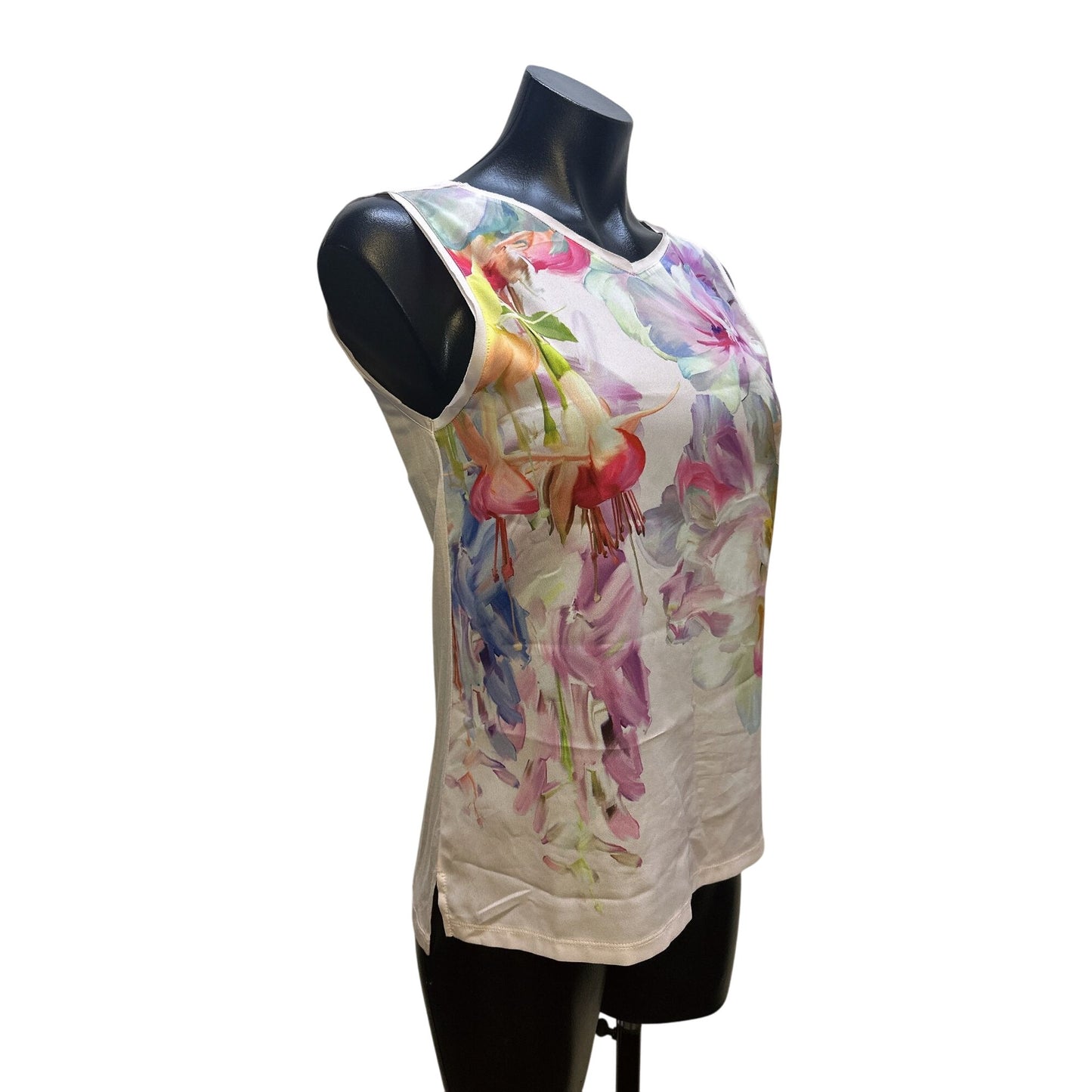 Ted Baker Floral Sleeveless V-Neck Blouse w/Sheer Back Panel Size 1/M