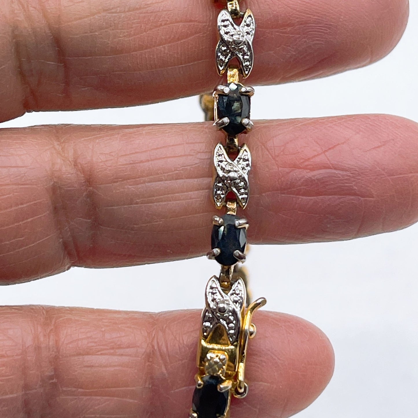 925 Gold Plated Bracelet With Black Stones & Stone Accents Butterfly Design Elegant Womens Jewelry