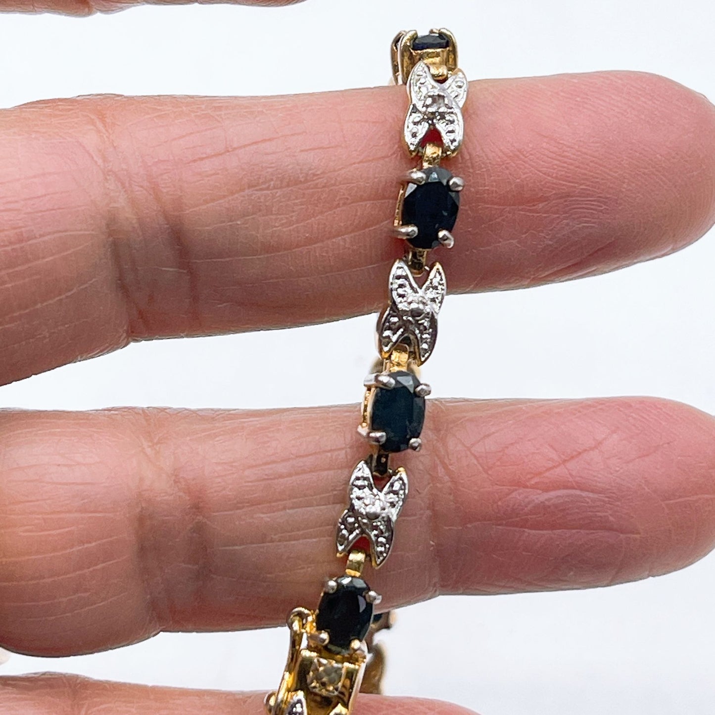 925 Gold Plated Bracelet With Black Stones & Stone Accents Butterfly Design Elegant Womens Jewelry