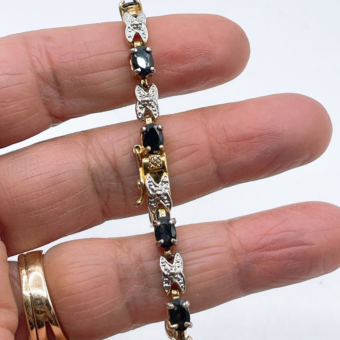 925 Gold Plated Bracelet With Black Stones & Stone Accents Butterfly Design Elegant Womens Jewelry