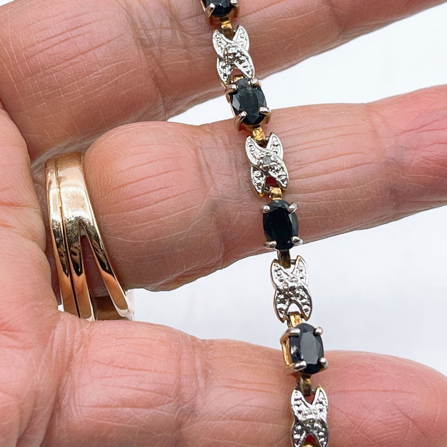 925 Gold Plated Bracelet With Black Stones & Stone Accents Butterfly Design Elegant Womens Jewelry