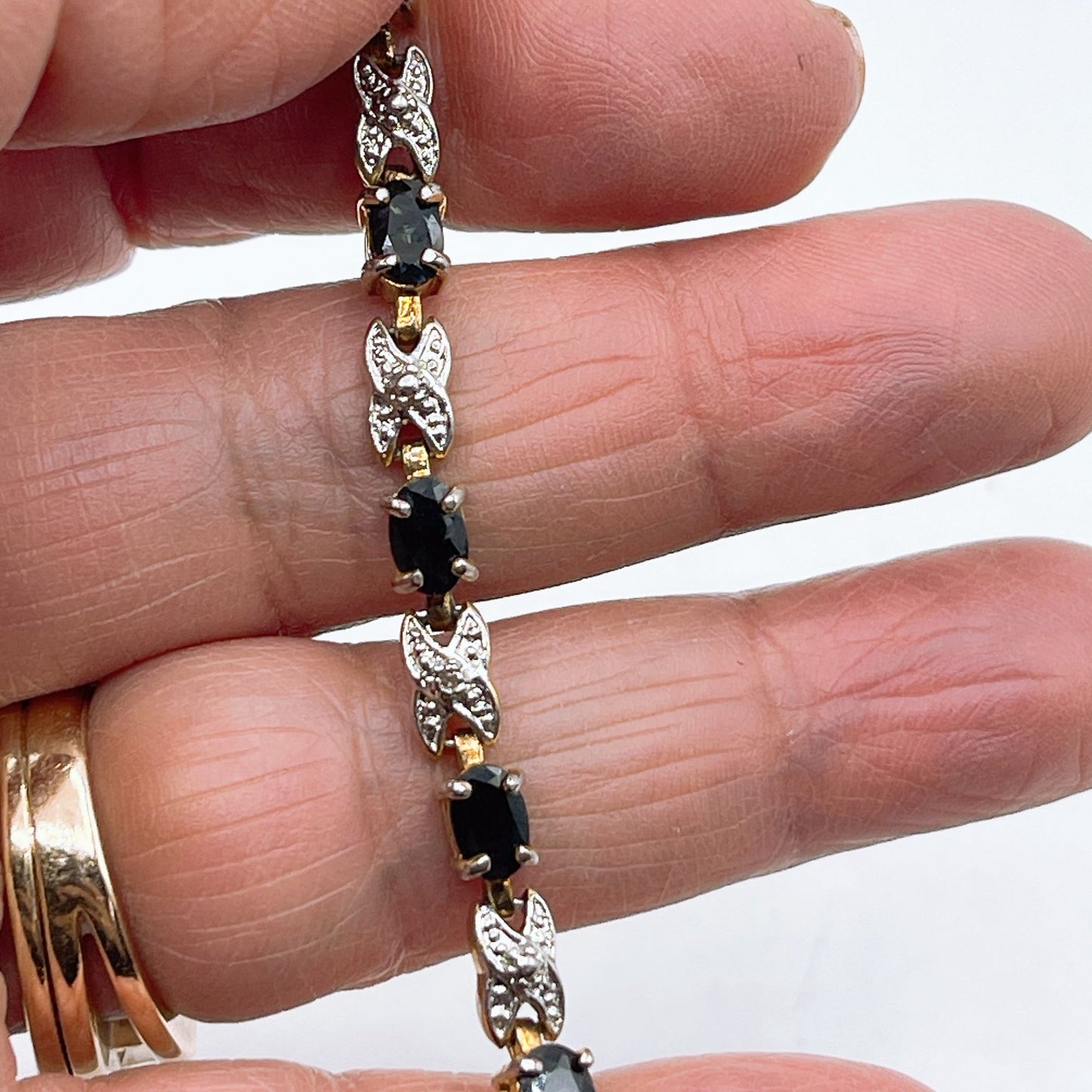 925 Gold Plated Bracelet With Black Stones & Stone Accents Butterfly Design Elegant Womens Jewelry