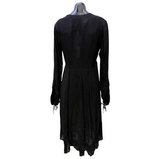 Johnny Was Black Long-Sleeve Embroidered Boho Dress With Slip S
