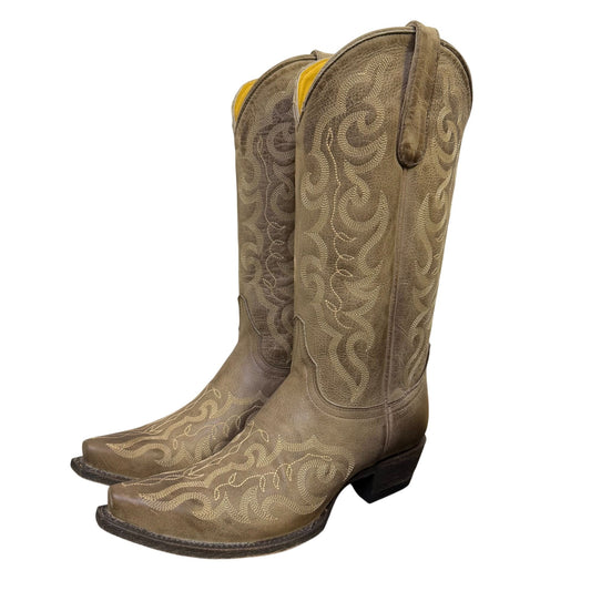 Cavenders Beige Leather Western Boots With Square Toe Design Size 8.5