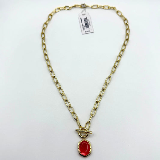 Kendra Scott Gold-Tone Chain Necklace With Red Pendant And Toggle Clasp
