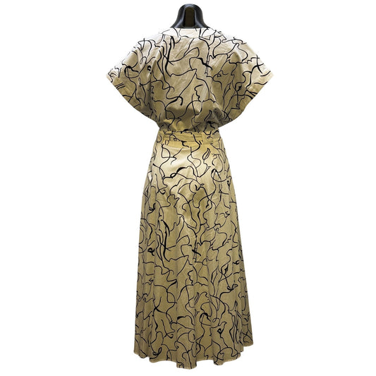 NWT Elie Tahari Beige & Black Abstract Print Wrap Midi Dress Size 8