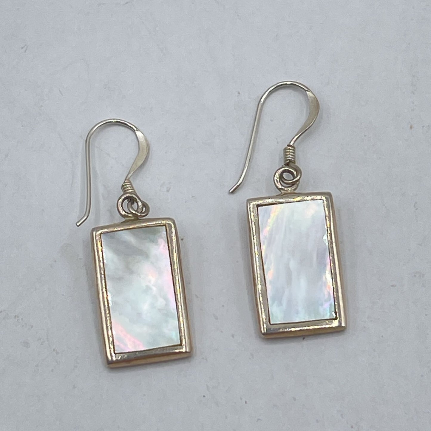 925 Sterling Silver Rectangular Mother Of Pearl Earrings