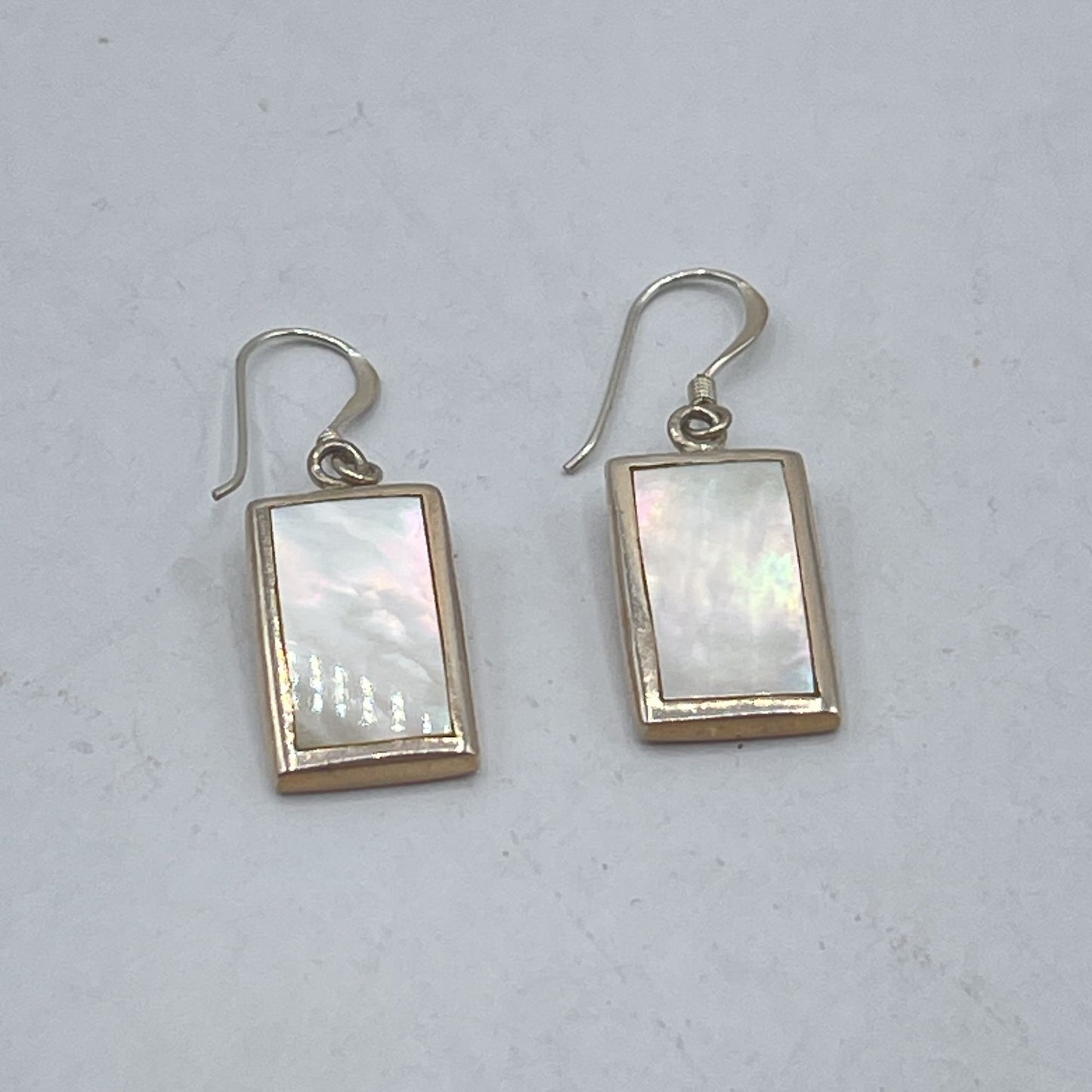 925 Sterling Silver Rectangular Mother Of Pearl Earrings