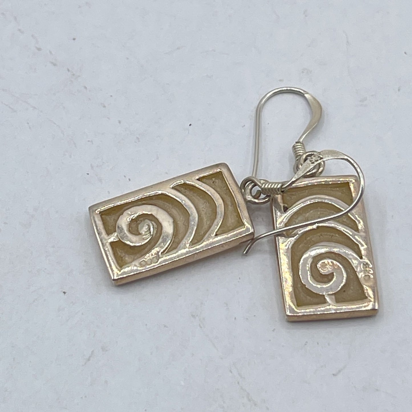925 Sterling Silver Rectangular Mother Of Pearl Earrings