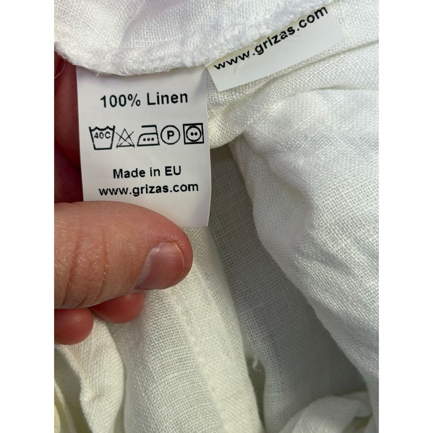 Grizas Linen Button-Front Longline Dress White Asymmetrical Hem Pockets XL